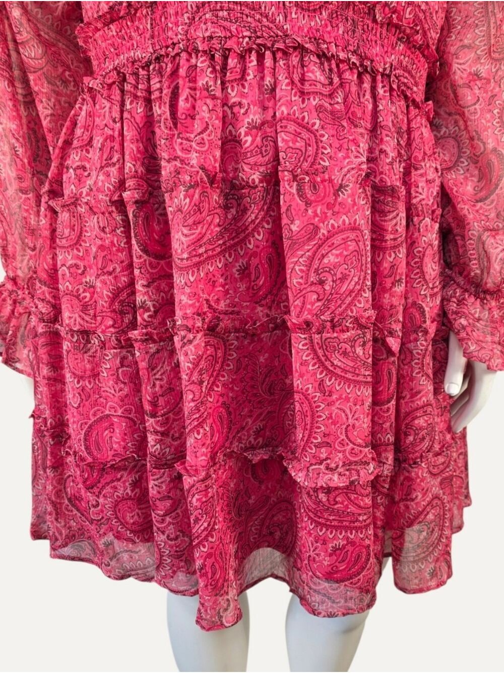 Torrid 1X Pink Paisley Lurex Chiffon Tiered Mini Dress NWT - Picture 6 of 10